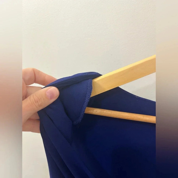 Lauren Ralph Lauren Blue Jewel Tone v neck A-line with pleating sleeveless 6 - Picture 3 of 9